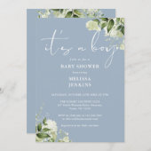 Dusty Blue ist eine junge, grüne Babydusche Einladung (Vorne/Hinten)