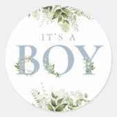 Dusty Blue ist eine junge, grüne Blumendusche Runder Aufkleber (Vorderseite)