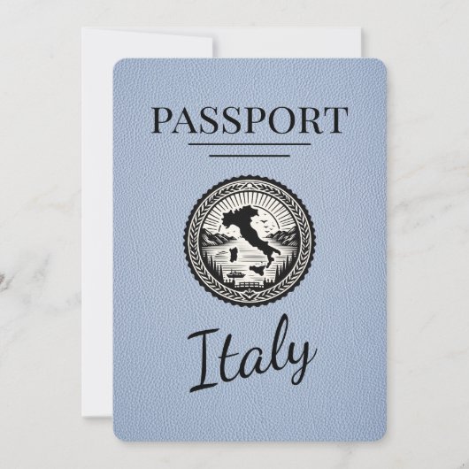 Dusty Blue Italy Passport Save The Date (Vorderseite)