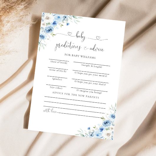 Dusty Blue Ivory Baby Shower Predictions Card