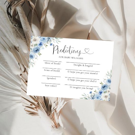 Dusty Blue Ivory Baby Shower Predictions Card Einladung