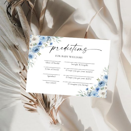 Dusty Blue Ivory Baby Shower Predictions Card Einladung