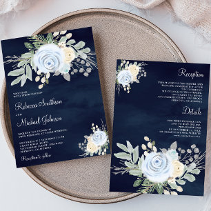Dusty Blue Ivory Blues All in One Navy Wedding Einladung