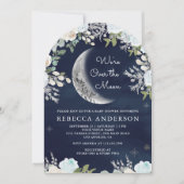 Dusty Blue Ivory Blumenmoon Navy Arch Baby Shower Einladung (Vorderseite)
