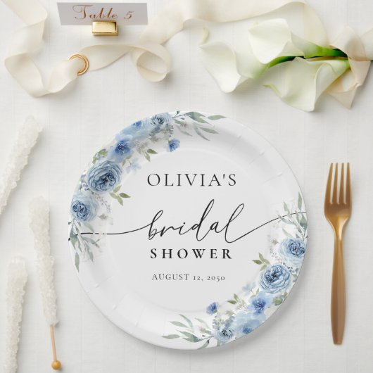 Dusty Blue Ivory Brautparty Paper Plate Pappteller (Hochzeit)