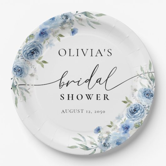 Dusty Blue Ivory Brautparty Paper Plate Pappteller (Vorderseite)