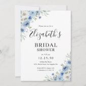 Dusty Blue Ivory Bridal Dusche Einladung (Vorderseite)