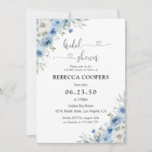 Dusty Blue Ivory Bridal Dusche Einladung (Vorderseite)