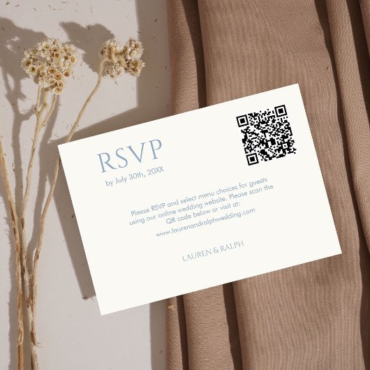 Dusty Blue & Ivory Couple Monogram QR Wedding RSVP