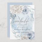 Dusty Blue Ivory Elegante Rustikale Blume Einladung (Vorne/Hinten)