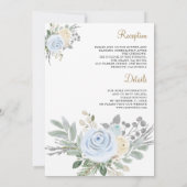Dusty Blue Ivory Floral All in One Wedding Einladung (Rückseite)