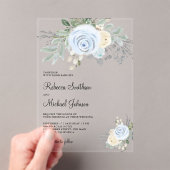 Dusty Blue Ivory Floral Wedding Acryleinladungen (Insitu (Handheld))