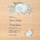 Dusty Blue Ivory Floral Wedding Acryleinladungen (Vorderseite)