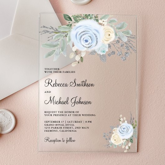 Dusty Blue Ivory Floral Wedding Acryleinladungen