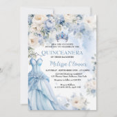 Dusty Blue Ivory Floral Wedding Einladung (Vorderseite)