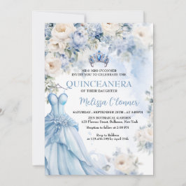 Dusty Blue Ivory Floral Wedding Einladung