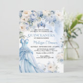 Dusty Blue Ivory Floral Wedding Einladung (Stehend Vorderseite)