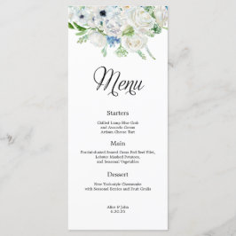 Dusty Blue Ivory Floral Wedding Menu Menükarte