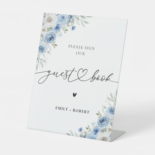 Dusty Blue Ivory Guest Book Sign Sockelschild (Vorderseite)