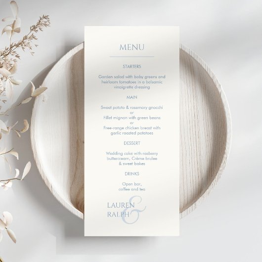 Dusty Blue & Ivory Mit Monogramm Wedding Menu Programm