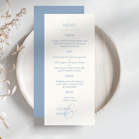 Dusty Blue & Ivory Mit Monogramm Wedding Menu Programm