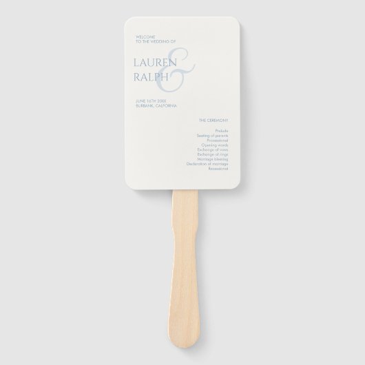 Dusty Blue & Ivory Monogram Wedding Program Fächer (Vorderseite)