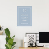 Dusty blue ivory monogrammed wedding welcome poster (Heimbüro)