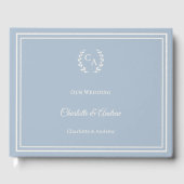 Dusty blue ivory monogrammed wreath wedding gästebuch (Vorderseite)