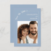 Dusty blue ivory photo wedding Save the Date (Vorne/Hinten)