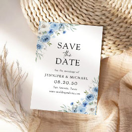 Dusty Blue Ivory Save the Date Card
