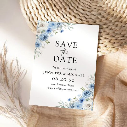 Dusty Blue Ivory Save the Date Card