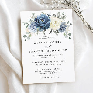 Dusty Blue Ivory Spring Floral Elegante Hochzeit Einladung