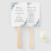Dusty Blue Ivory Wedding Program Hand Fan Fächer (Vorne und Hinten)