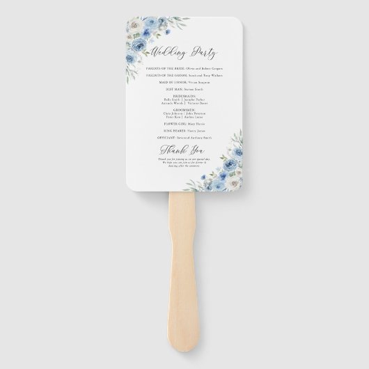 Dusty Blue Ivory Wedding Program Hand Fan Fächer (Rückseite)