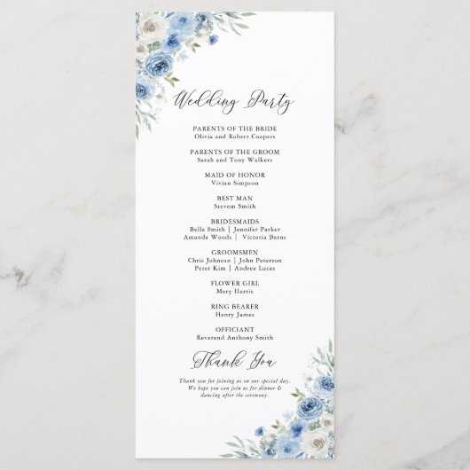 Dusty Blue Ivory Wedding Program Programm (Rückseite)