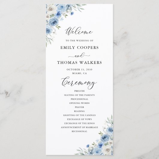Dusty Blue Ivory Wedding Program Programm (Vorderseite)