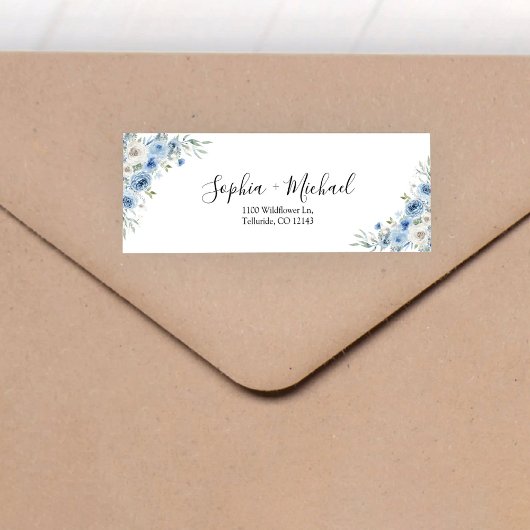 Dusty Blue Ivory Wedding Return Address Label