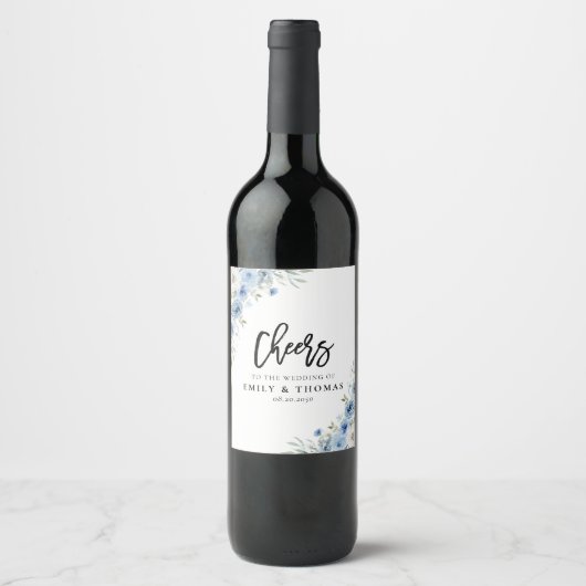 Dusty Blue Ivory Wedding Wine Label Weinetikett (Vorderseite)