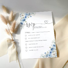 Dusty Blue Ivory Wedding Zeremony RSVP Card Karte