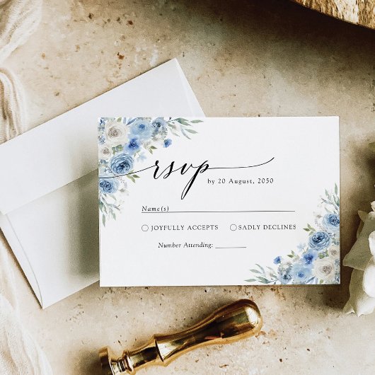 Dusty Blue Ivory Wedding Zeremony RSVP Card Karte