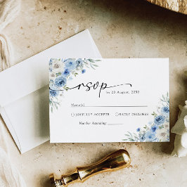Dusty Blue Ivory Wedding Zeremony RSVP Card Karte