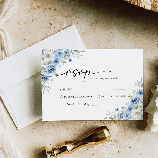 Dusty Blue Ivory Wedding Zeremony RSVP Card Karte