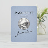 Dusty Blue Jamaica Passport Save the Date (Stehend Vorderseite)