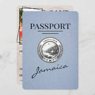 Dusty Blue Jamaica Passport Save the Date