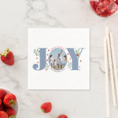 Dusty blue Joy, Beeren Weihnachtsfeiertag Foto Serviette (Beispiel)