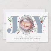 Dusty blue Joy Erste Weihnachtsgeburt eines Fotos Ankündigung (Vorderseite)