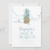 Dusty Blue Juicy Ananas Sommer Sweet 16 Party Einladung (Vorderseite)