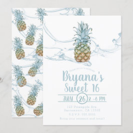 Dusty Blue Juicy Ananas Sommer Sweet 16 Party Einladung