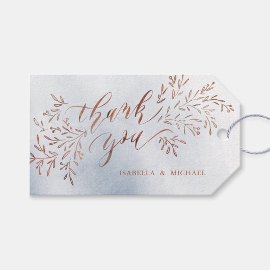 Dusty Blue Kalligraphie danke Ihnen rustikal flora Geschenkanhänger (Vorderseite (Horizontal))