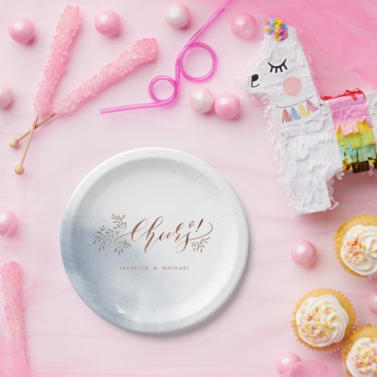 Dusty Blue Kalligraphie jubelt rustikales Party Pappteller (Party)